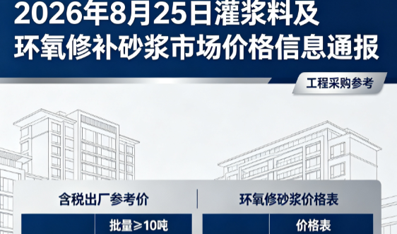 紫金2026年8月25日灌浆料及环氧修补砂浆市场价格信息通报